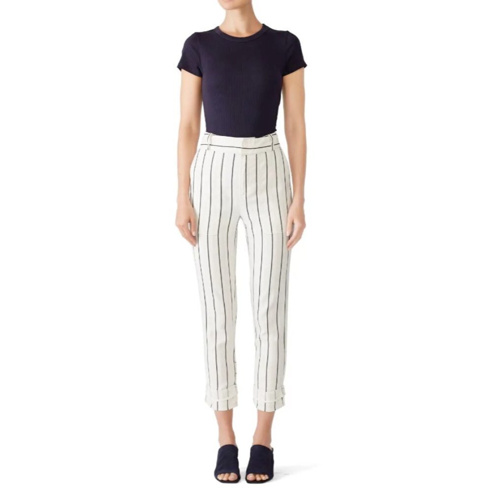 Derek Lam 10 Crosby Black White Striped Linen Blend Cropped Pants Size 6